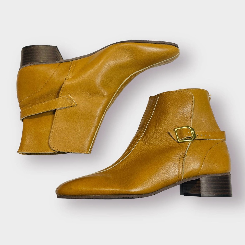 Vintage 60s Beacons Are Always Fitting‎ Camel Leather Harness Go Go Ankle Boots